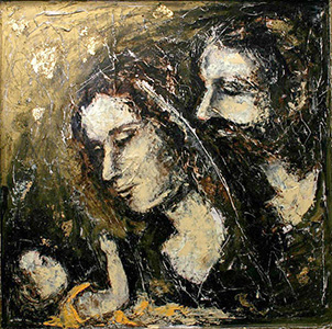 Sacra Famiglia - olio e stucco su tavola - 70x70cm - Lucia Paese